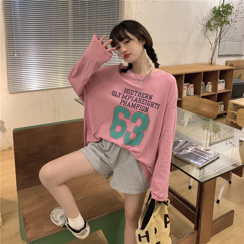 Korean long sleeve letter printed T-shirt sun protection loose comfortable air conditioning shirt