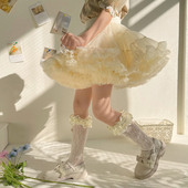 欠酱baby春夏新品 浪漫双层网纱花边结公主女童宝宝儿童蕾丝中筒袜