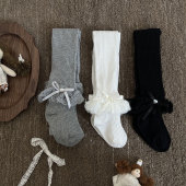 日系新品 袜女 羊绒花边蝴蝶结爱心韩系女儿童宝宝春秋连脚打底连裤