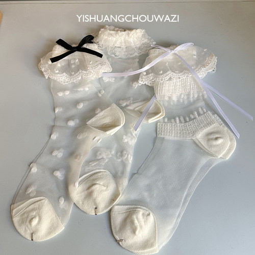 Lolita水晶玻璃丝中筒蕾丝花边袜