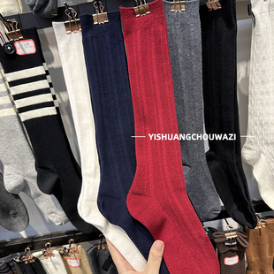 2024秋冬袜子女纯色竖条纹安克拉红韩系小腿袜JK长筒学院风堆堆袜