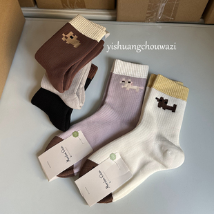 像素动物冬季加厚保暖透气毛圈棉袜卡通可爱动物百搭90棉无骨日系