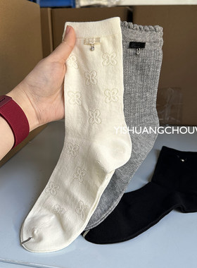 春夏香氛薄款中筒饰品袜蝴蝶结