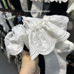 重工蕾丝 秋季新款女士中筒短筒棉袜纯色复古蕾丝花边Lolita少女