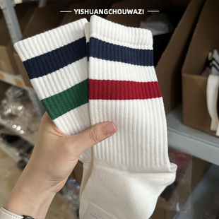 时尚度UP百搭必入款两杠中筒棉袜情侣男女可穿常规四季款潮袜长袜