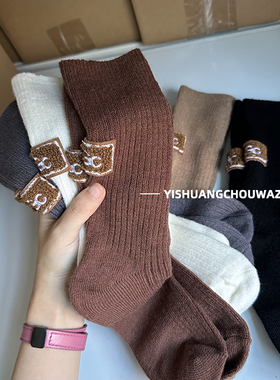 你那里穿雪地靴了吗 袜子女冬季保暖暖绒中筒ins潮纯色堆堆袜UGC