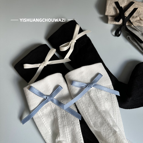 蝴蝶结春夏款配小皮鞋中筒袜日系