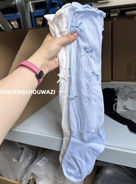 不用上班的松弛感日韩蝴蝶结白色女薄款夏季棉袜小腿堆堆袜无骨jk