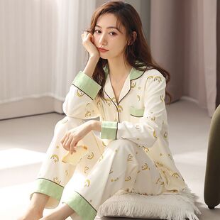 家居服冬全棉可外穿套装 大码 夏 长袖 100%纯棉女士睡衣春秋季