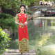 舞台演出服走秀旗袍超长款 改良复古中国风礼服 优雅中老年妈妈大码