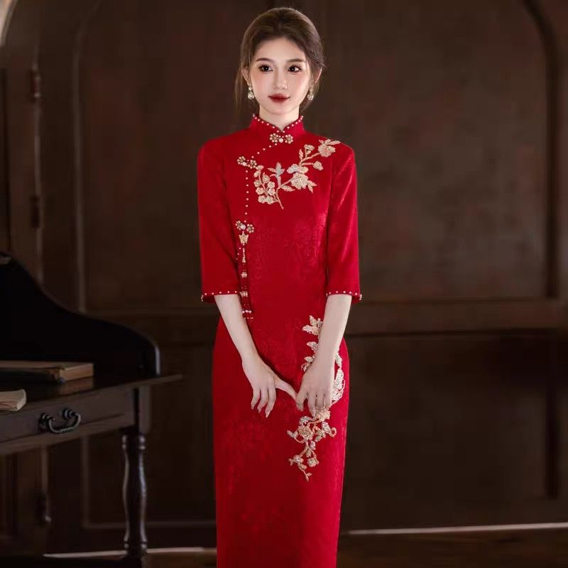 秋冬旗袍红色敬酒2025新款高级结婚外嫁礼服订婚中式新娘便装回门