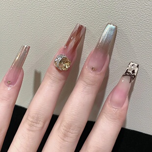 手工定制成品假指甲贴片秋后冰咖显白可拆卸美甲穿戴甲孕妇新娘美