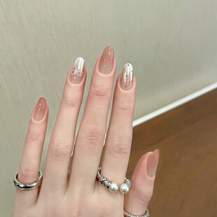 手工定制成品穿戴甲手工美甲新款 玫瑰豆沙显白光疗假指甲贴片孕妇