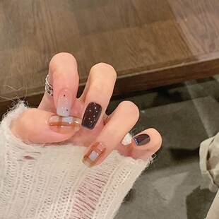 手工定制成品假指甲秋冬光疗穿戴甲氛围感ins风短甲显白可拆卸