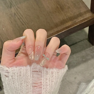 手工定制成品假指甲光疗穿戴甲氛围感薄荷色千金美甲孕妇新娘显白