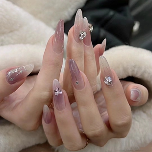 手工定制穿戴甲贴片假指甲可拆卸腮紫钻蝴蝶显白孕妇带美甲
