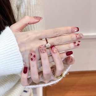 手工定制成品假指甲贴片秋冬简约红色新年战甲仙气显白拆卸穿戴甲