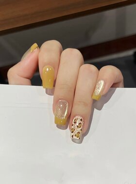 手工定制夏日奶酪黄美甲成品贴片孕妇可带穿戴甲假指甲持久可拆卸