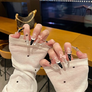 手工定制成品穿戴甲2025新款 蝴蝶结显白光疗假指甲贴片甜美少女