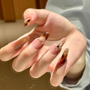 手工定制成品穿戴美甲豹纹水貂显白可拆卸孕妇新娘假指甲贴片