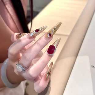 新款 美甲宫廷风古风光疗手工制作成品穿戴可拆卸假指甲超长贴片