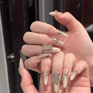 纯手工穿戴甲成品光疗美甲贴片纯欲风显白蝴蝶结假指甲成品可拆卸