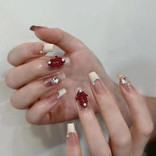 新品 手工定制成品穿戴甲婚甲气质显白拆卸假指甲贴片新年孕妇新娘