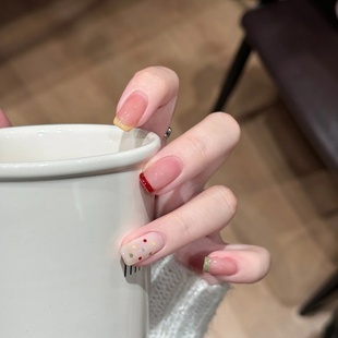 手工定制成品穿戴甲手工美甲新款 彩虹波点显白光疗假指甲贴片孕妇