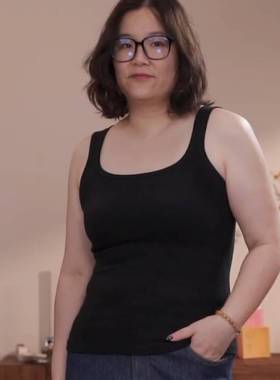 which微胖定制【心动符号】黑色无袖打底衫修身显瘦内搭背心