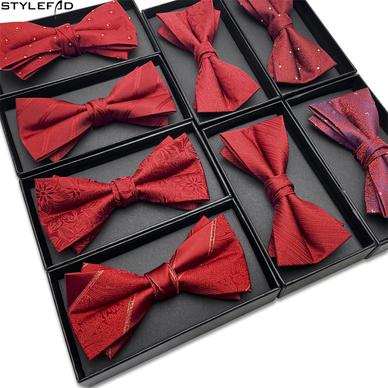 红色结婚领结男士正装兄弟团韩版双层蝴蝶结商务西装配饰婚礼拍摄