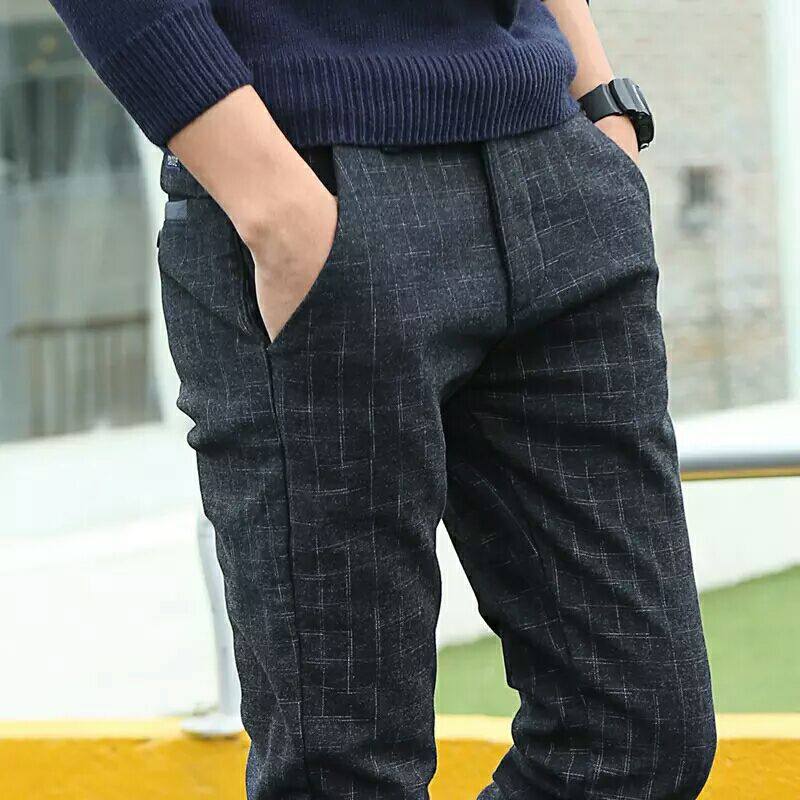 春季新款格子休闲裤男直筒修身裤子男款弹力棉麻韩版潮流春夏长裤