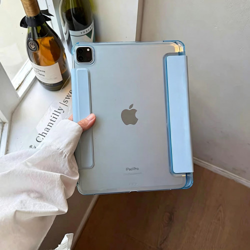 高级感蓝色ipad10半包PC磨砂硬壳ipad2025款air11寸678防弯带笔槽三折叠支架第7/8代10.2超薄搭扣11代/A16
