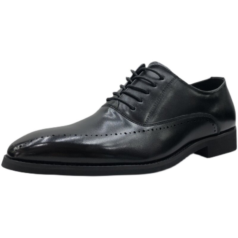 AUTUMN AND WINTER NEW BUSINESS VERSATILE DRESS LEATHER SHOES BRITISH FASHION FLAT HEEL ROUND TOE DEEP LACE-UP DAD SHOES TRENDY