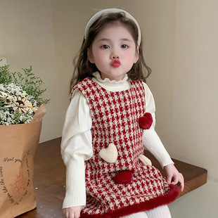 秋冬季 女童套装 连衣裙超萌毛绒加厚背心裙宝宝保暖打底毛衣两件套