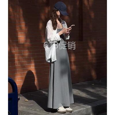 灰色吊带裙洋装夏长裙女2026新款背心修身小个子高级感收腰裙子