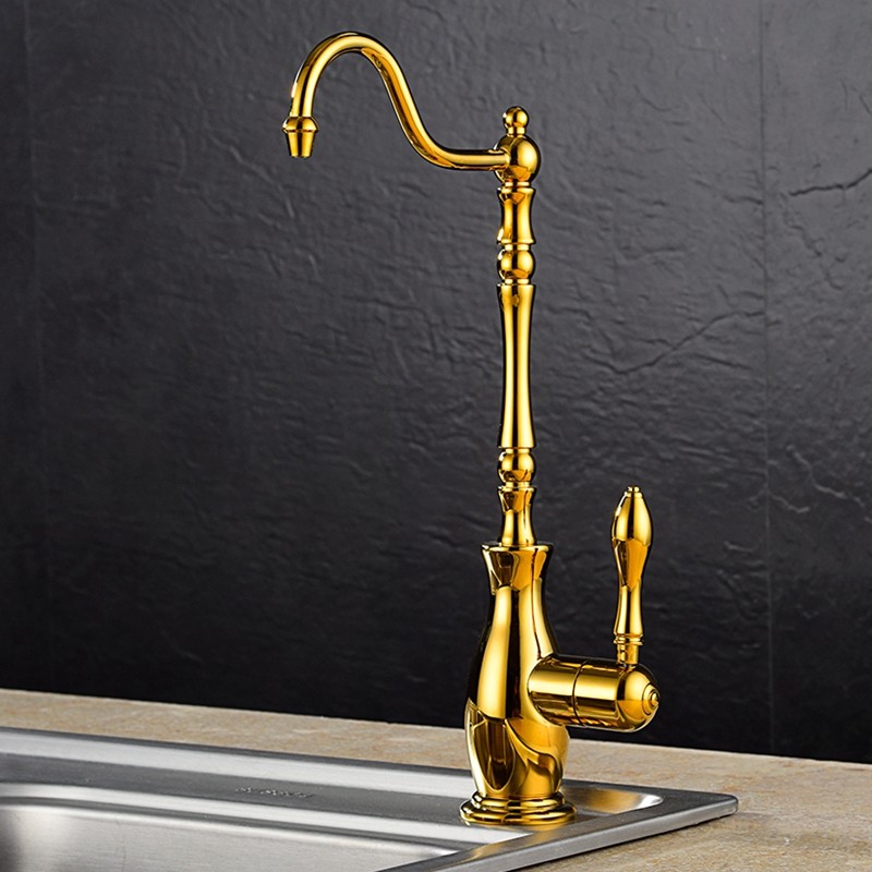 欧式家用净水器水龙头直接厨房茶几直饮水龙头复古金色全铜入墙式