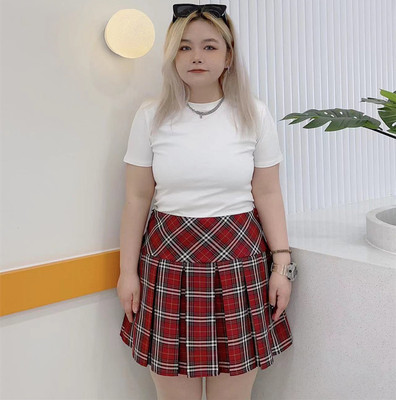 春夏学生校园红格子裙防走光