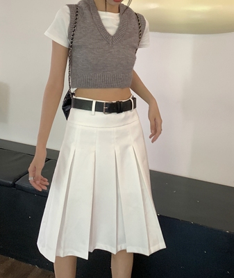 加长款长裙百褶韩版A字裙半身裙