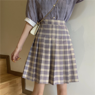 大码 学院风半身裙bm风裙子 格子百褶裙女夏胖mm高腰显瘦a字中长款