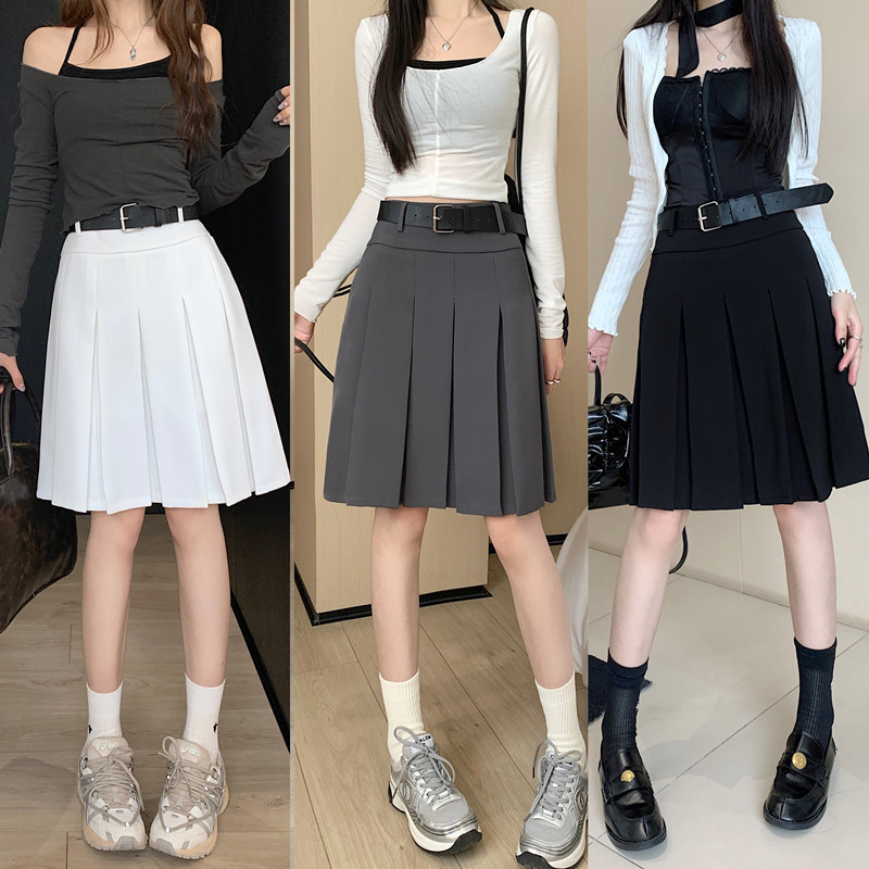 大码高级感百褶裙女中裙春夏高腰a字显瘦短裙设计感学院风半身裙