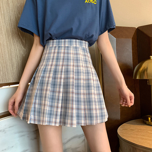 JK格子百褶裙a字短裙春夏包臀半身裙大码 胖mm学院风褶皱bm风裙子