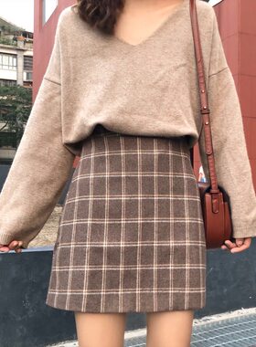 秋冬毛呢胖mm包臀防走光半身裙女