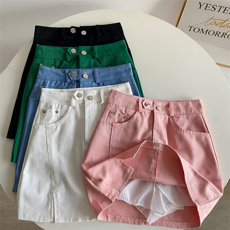 大码开叉牛仔半身短裙女夏胖mm高腰薄款a字裙显瘦遮胯百搭包臀裙