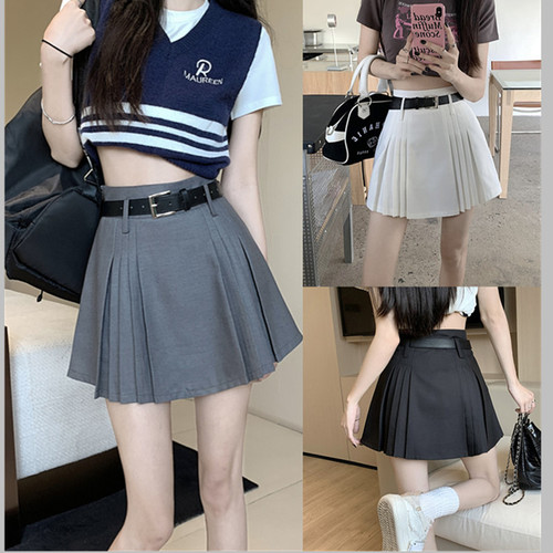 复古修身西装裙配腰带遮胯短裙子