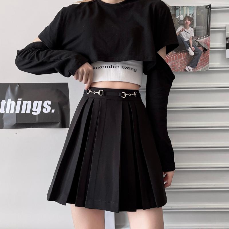 大码设计感黑色胖mma字半身裙