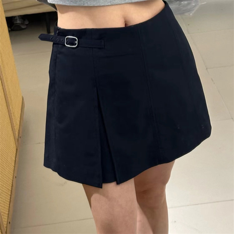 藏青色开叉西装半身裙裤女夏季大码显瘦防走光短裤裙高腰a字短裙