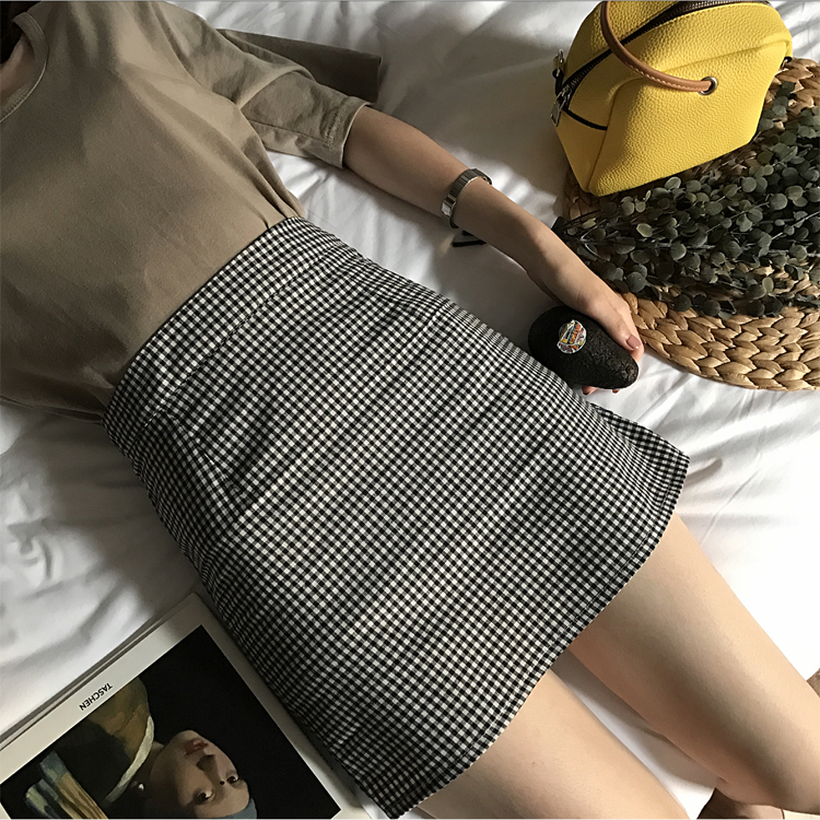 短裙春夏复古千鸟格子胖mm