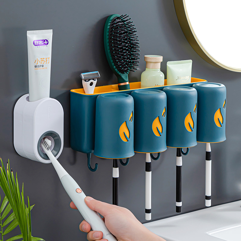 牙刷牙杯置物架漱口杯免打孔挂架挂墙式套装壁挂刷牙杯子收纳架子