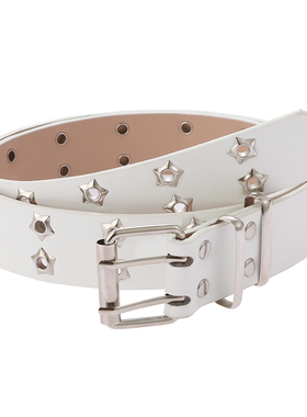 星星多孔美式宽腰带女2023新款裤带牛仔裤设计感小众y2k皮带白色
