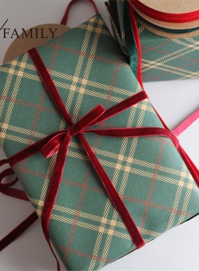 圣诞装饰丝带扎带蝴蝶结花束系绳红色绿色复古绒面带礼盒包装材料